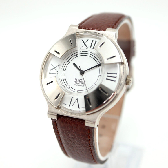 Vintage Fossil Collection Mens Dress Watch 36mm Brown Leather Strap New Battery - Picture 1 of 16